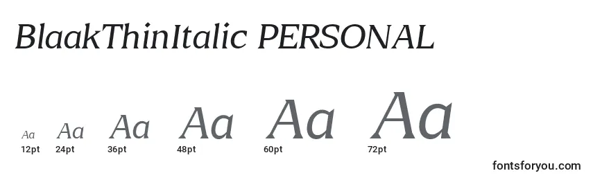 Размеры шрифта BlaakThinItalic PERSONAL
