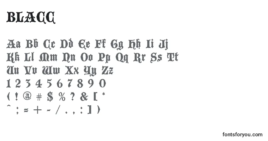A fonte BLACC    (121409) – alfabeto, números, caracteres especiais