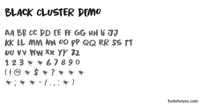 Czcionka Black Cluster DEMO – alfabet, cyfry, specjalne znaki