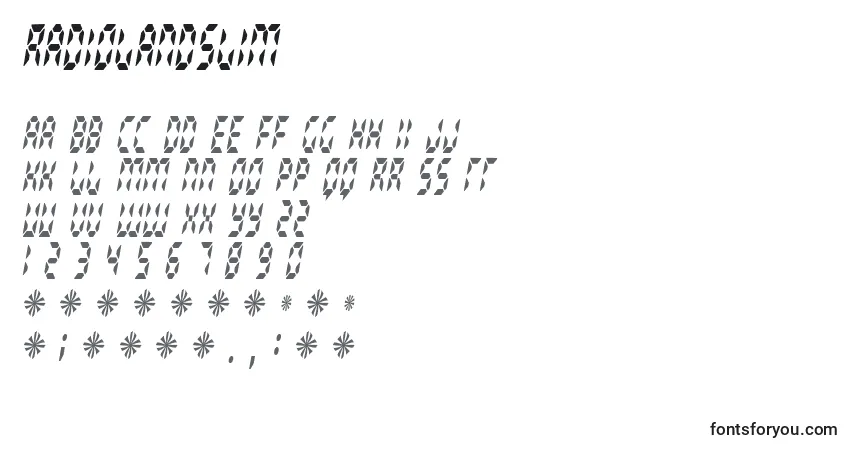 Шрифт Radiolandslim – алфавит, цифры, специальные символы