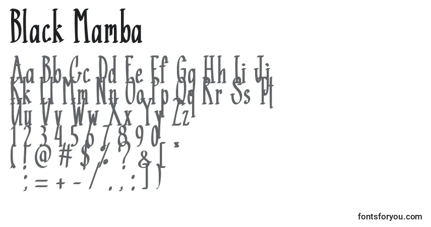 Schriftart Black Mamba   – Alphabet, Zahlen, spezielle Symbole