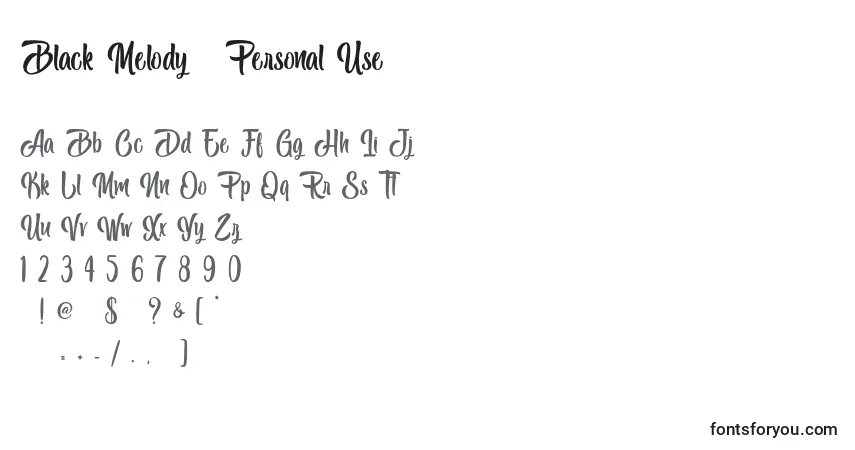 Шрифт Black Melody   Personal Use – алфавит, цифры, специальные символы