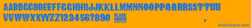 Black Order-Schriftart – Blaue Schriften auf orangefarbenem Hintergrund