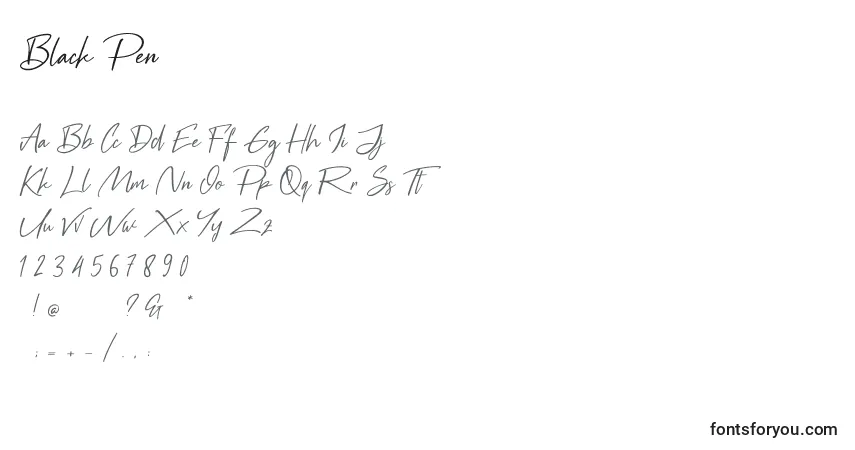 Schriftart Black Pen (121447) – Alphabet, Zahlen, spezielle Symbole