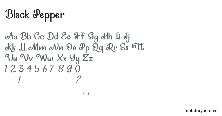 Schriftart Black Pepper – Alphabet, Zahlen, spezielle Symbole