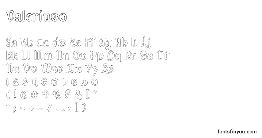 Valeriuso-fontti – aakkoset, numerot, erikoismerkit
