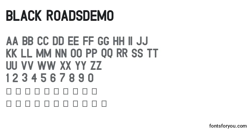 Black RoadsDEMO-fontti – aakkoset, numerot, erikoismerkit