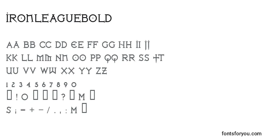Шрифт IronLeagueBold – алфавит, цифры, специальные символы
