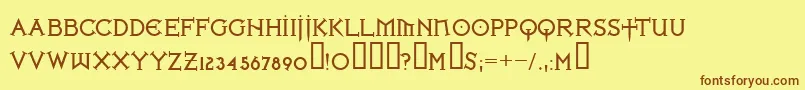 フォントIronLeagueBold – 茶色の文字が黄色の背景にあります。