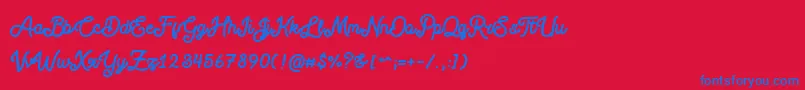 Blackcode Script Stamp Free Personal Use-Schriftart – Blaue Schriften auf rotem Hintergrund