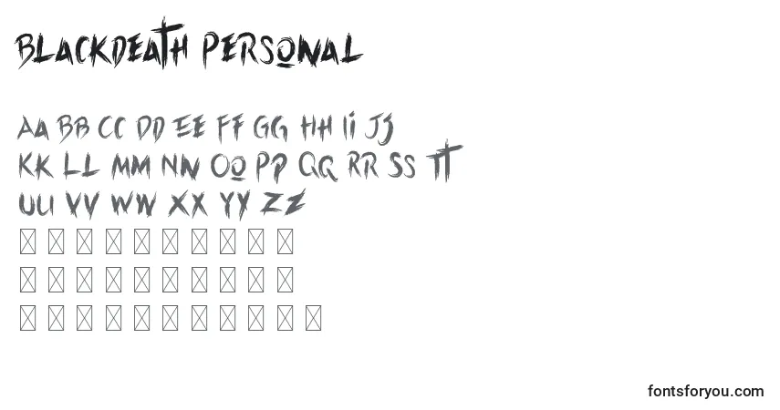 Schriftart Blackdeath Personal – Alphabet, Zahlen, spezielle Symbole