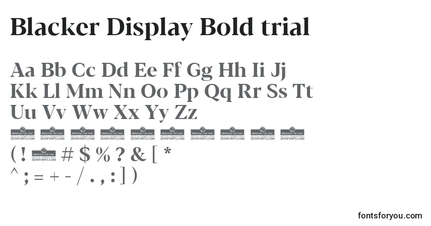 A fonte Blacker Display Bold trial – alfabeto, números, caracteres especiais