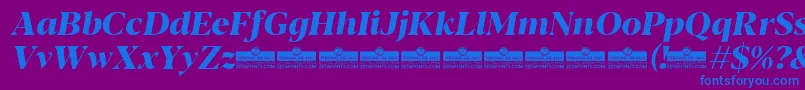 Czcionka Blacker Display ExtraBold Italic trial – niebieskie czcionki na fioletowym tle