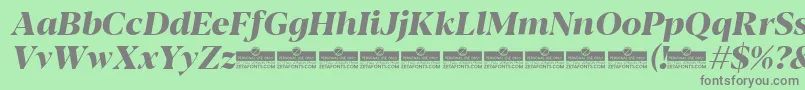 Fonte Blacker Display ExtraBold Italic trial – fontes cinzas em um fundo verde