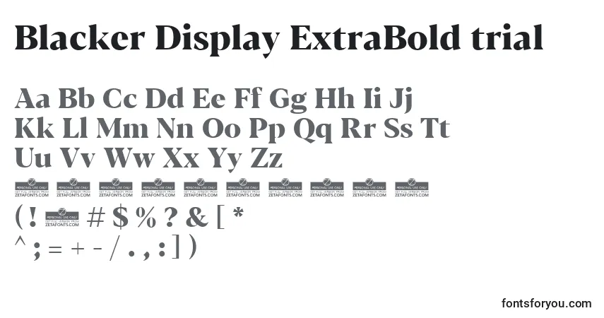 A fonte Blacker Display ExtraBold trial – alfabeto, números, caracteres especiais
