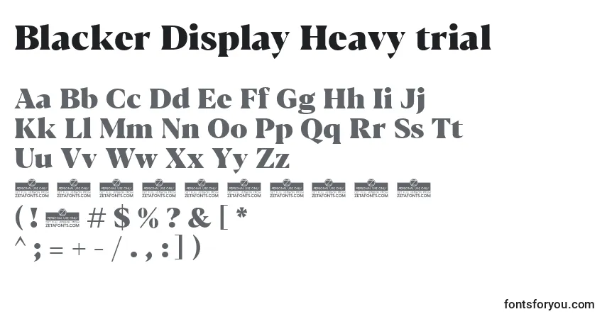 A fonte Blacker Display Heavy trial – alfabeto, números, caracteres especiais