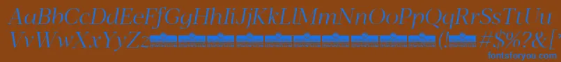 Saiba mais sobre a fonte Blacker Display Light Italic trial Fonte Blacker Display Light Italic trial – fontes azuis em um fundo marrom