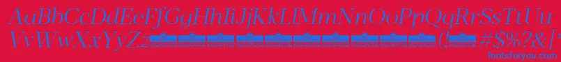 フォントBlacker Display Light Italic trial – 赤い背景に青い文字