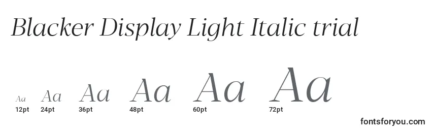 Tamanhos de fonte Blacker Display Light Italic trial