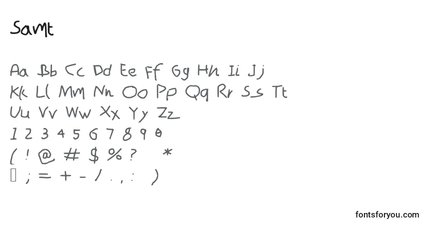 Czcionka Samt – alfabet, cyfry, specjalne znaki