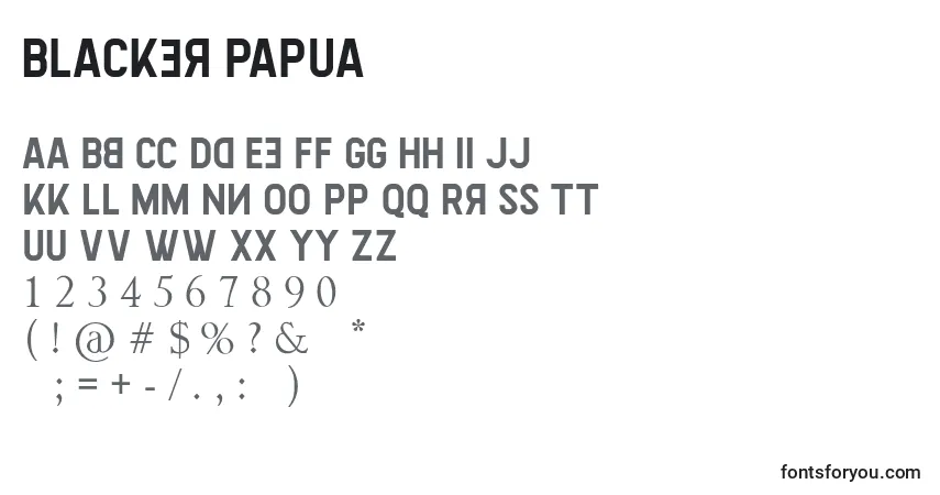 Czcionka Blacker Papua – alfabet, cyfry, specjalne znaki
