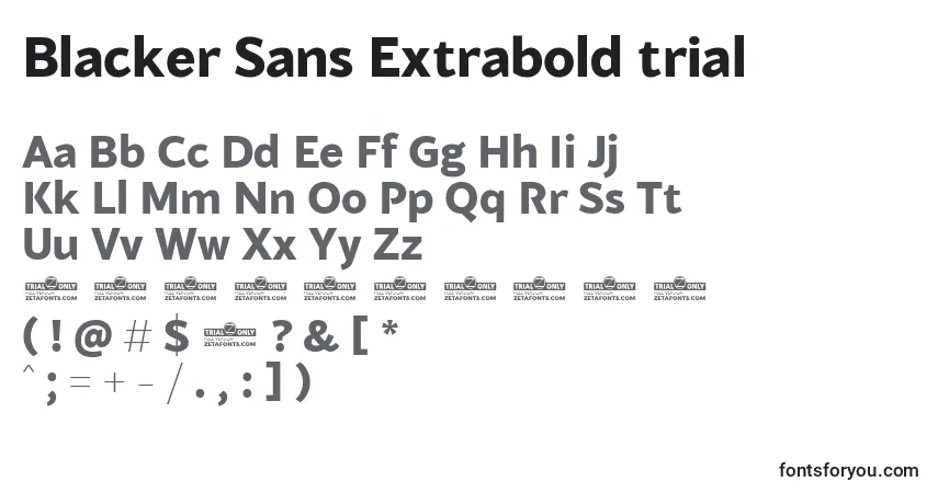 Schriftart Blacker Sans Extrabold trial – Alphabet, Zahlen, spezielle Symbole