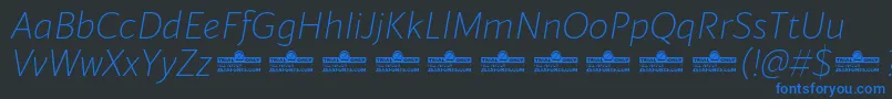 Blacker Sans Extralight Italic trial Font – Blue Fonts on Black Background