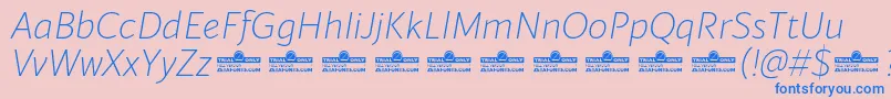 Blacker Sans Extralight Italic trial Font – Blue Fonts on Pink Background
