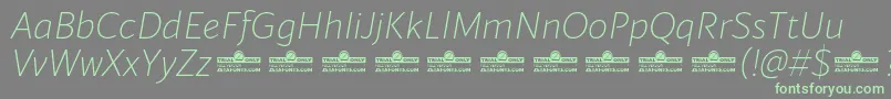 Więcej informacji o czcionce Blacker Sans Extralight Italic trial Czcionka Blacker Sans Extralight Italic trial – zielone czcionki na szarym tle