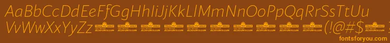 Blacker Sans Extralight Italic trial Font – Orange Fonts on Brown Background