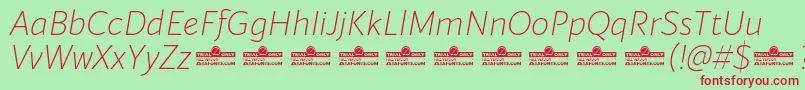 Blacker Sans Extralight Italic trial Font – Red Fonts on Green Background