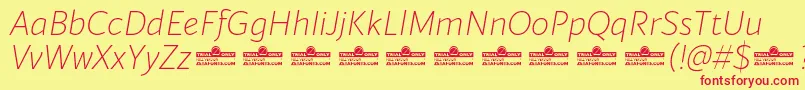 Шрифт Blacker Sans Extralight Italic trial – красные шрифты на жёлтом фоне