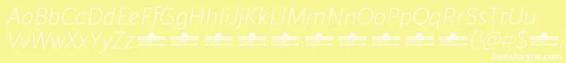 Fonte Blacker Sans Extralight Italic trial – fontes brancas em um fundo amarelo
