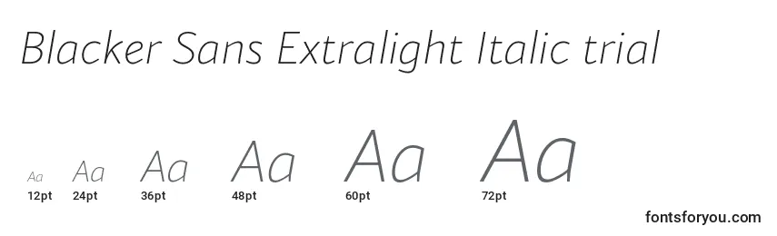 Tamanhos de fonte Blacker Sans Extralight Italic trial