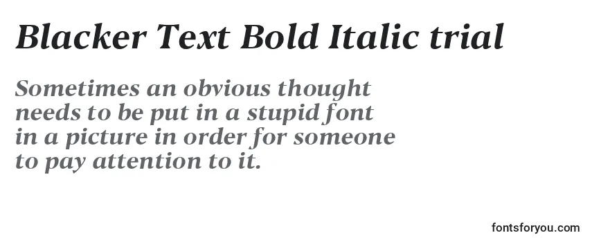 Review of the Blacker Text Bold Italic trial Font