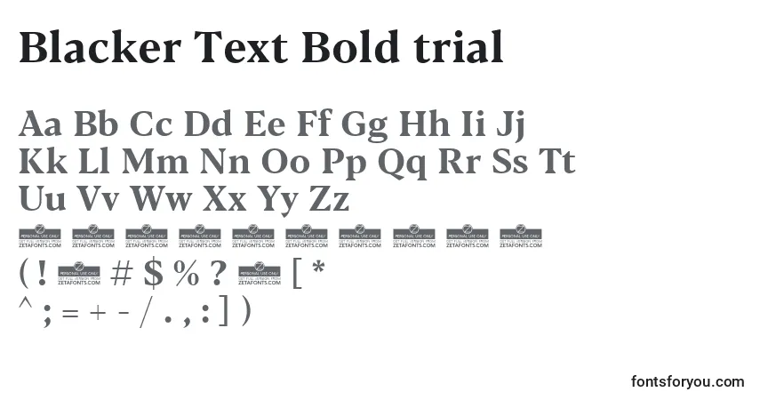 Шрифт Blacker Text Bold trial – алфавит, цифры, специальные символы