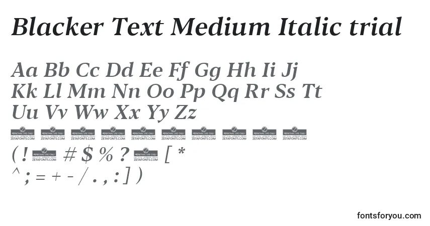 Blacker Text Medium Italic trial Font – alphabet, numbers, special characters