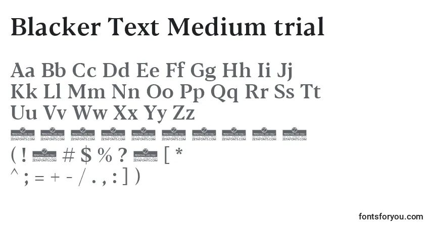 A fonte Blacker Text Medium trial – alfabeto, números, caracteres especiais
