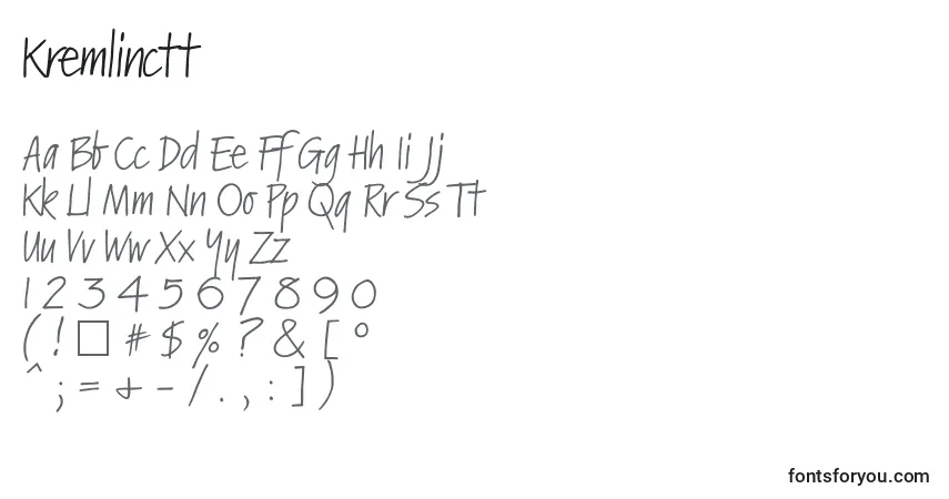 Czcionka Kremlinctt – alfabet, cyfry, specjalne znaki