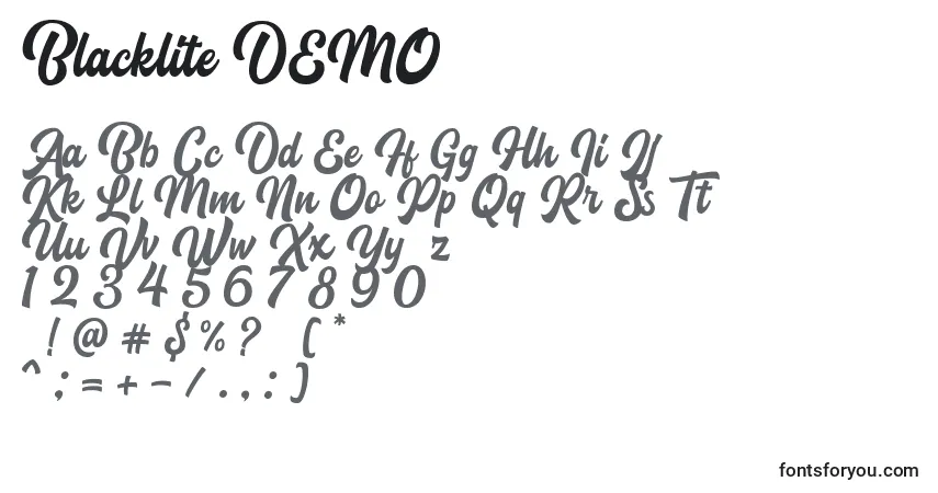 Blacklite DEMO-fontti – aakkoset, numerot, erikoismerkit