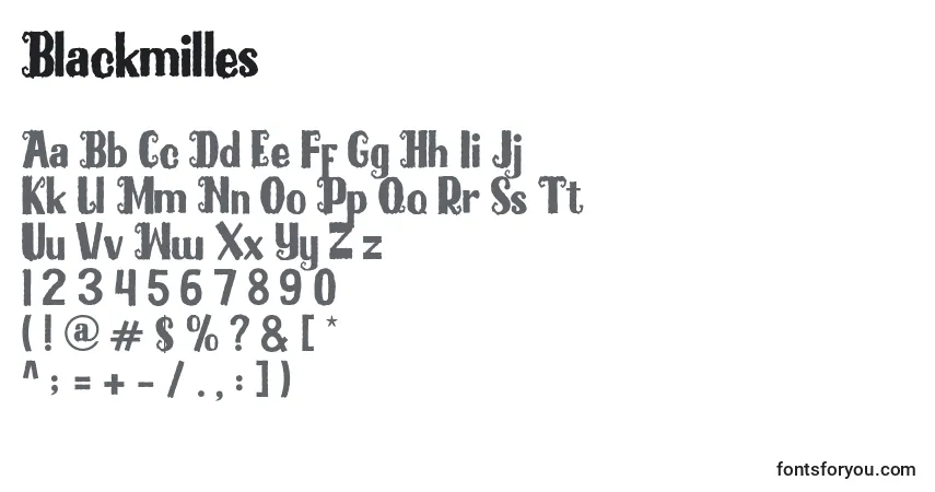 Schriftart Blackmilles – Alphabet, Zahlen, spezielle Symbole