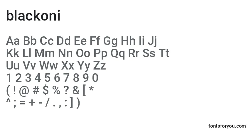 Schriftart Blackoni (121518) – Alphabet, Zahlen, spezielle Symbole