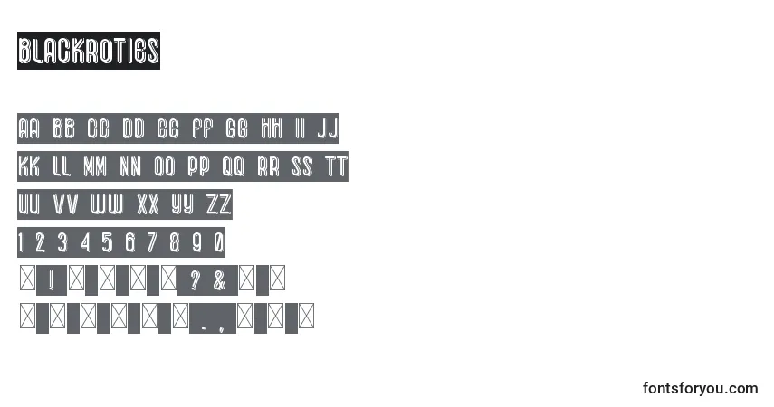 Czcionka BlackRoties – alfabet, cyfry, specjalne znaki