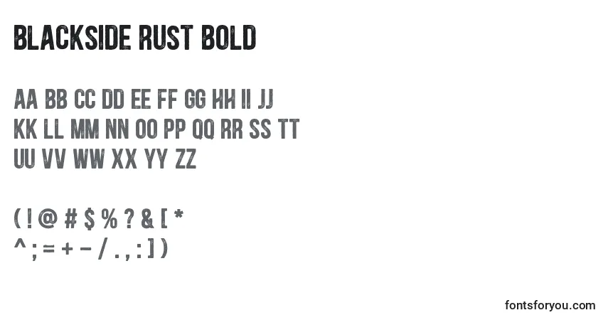 Schriftart Blackside Rust Bold – Alphabet, Zahlen, spezielle Symbole