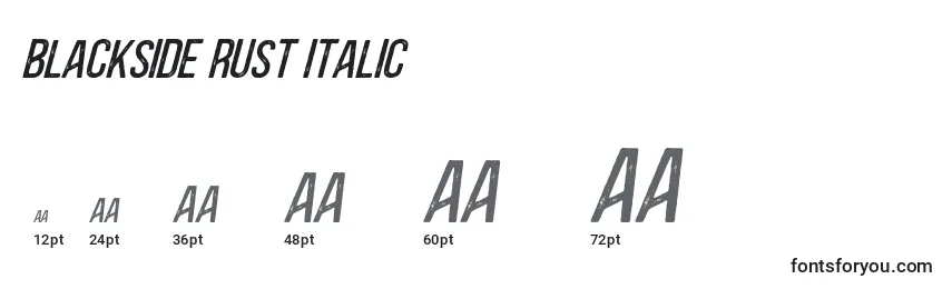 Größen der Schriftart Blackside Rust Italic