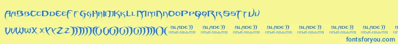 フォントBlade 2 – 青い文字が黄色の背景にあります。