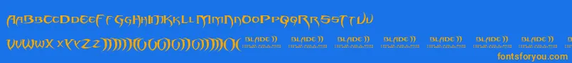 フォントBlade 2 – オレンジ色の文字が青い背景にあります。