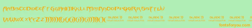 フォントBlade 2 – オレンジの文字が緑の背景にあります。