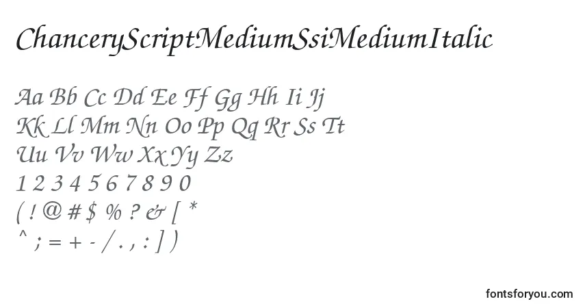 Czcionka ChanceryScriptMediumSsiMediumItalic – alfabet, cyfry, specjalne znaki