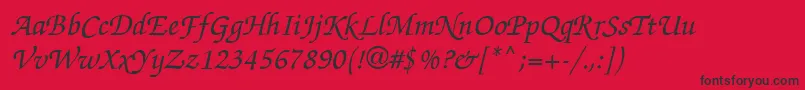 Fonte ChanceryScriptMediumSsiMediumItalic – fontes pretas em um fundo vermelho